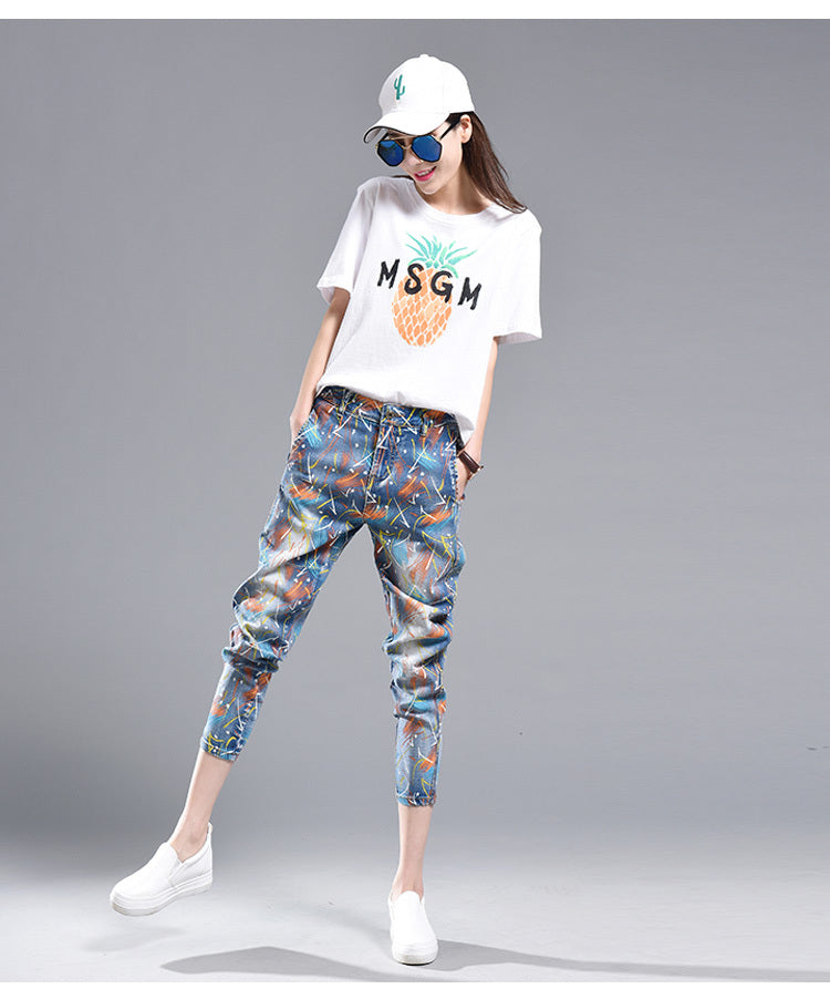 High waist painted printed harem pants