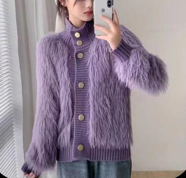 Women's Fashion Stand Collar Outerwear Cardigan Jacket