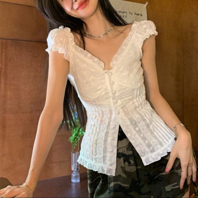 Women's Casual Slimming White Lace Blouse