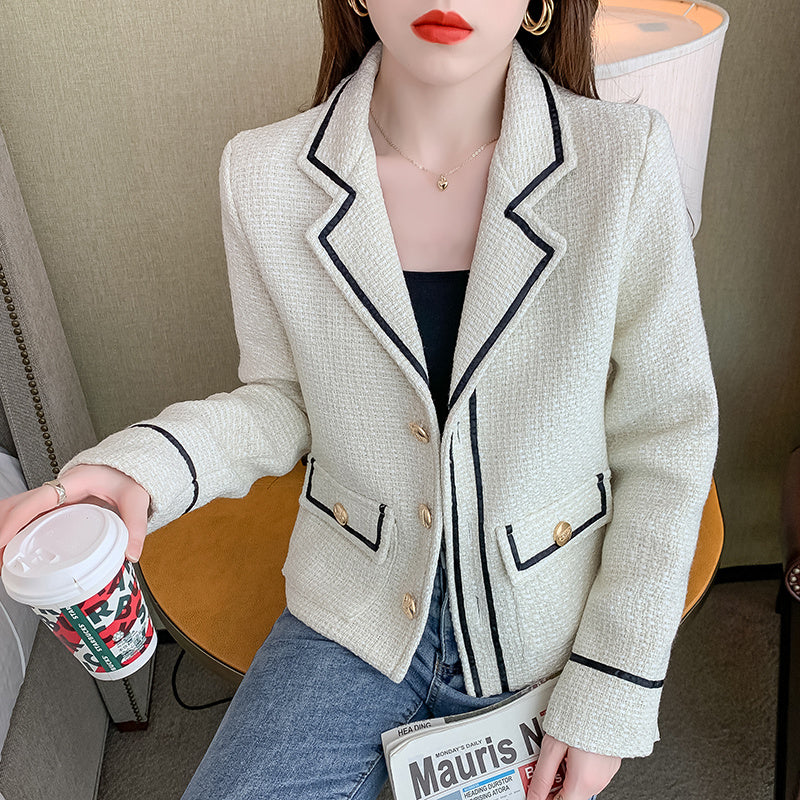 Women's Tweed Jacket Casual Colorblock Suit Collar