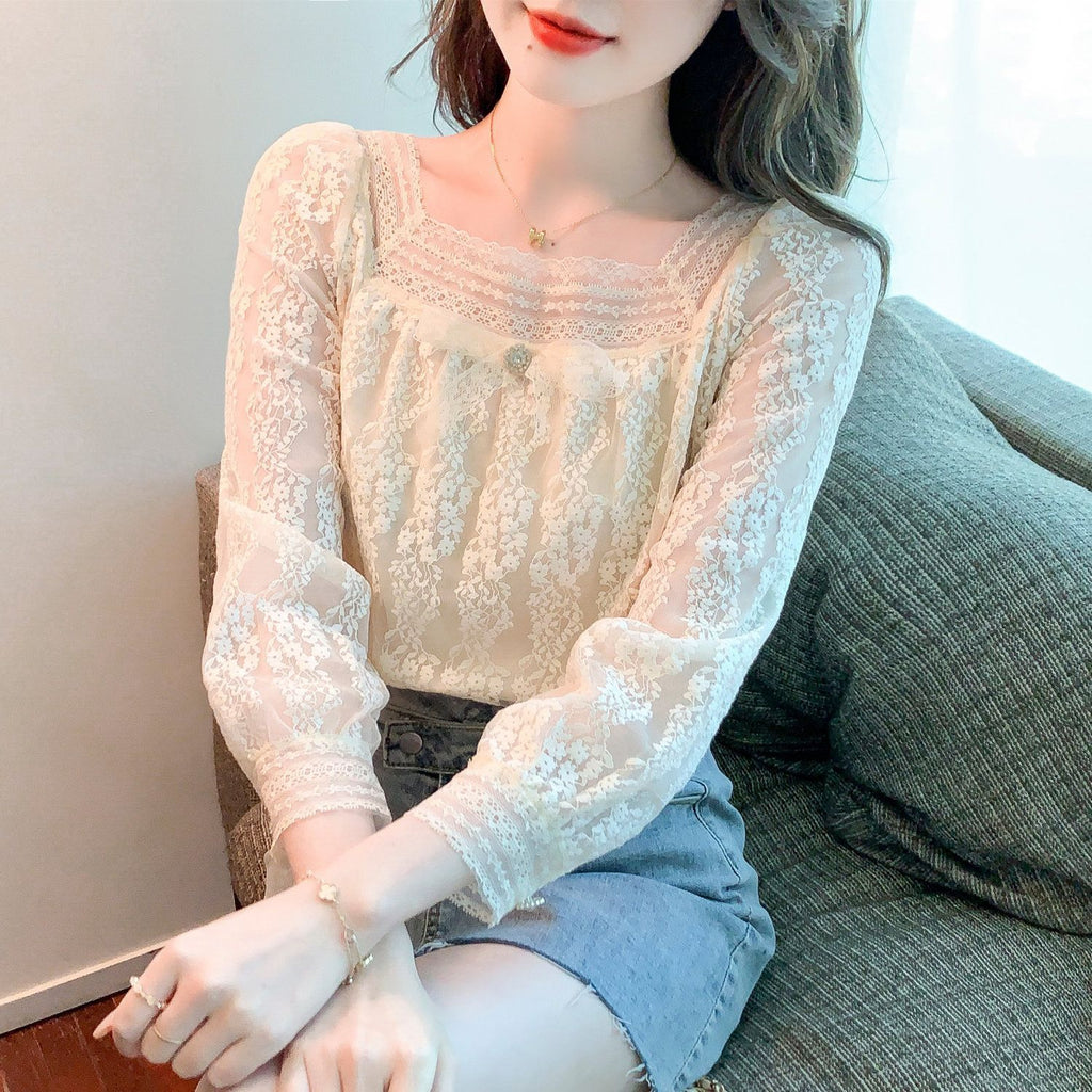 Autumn And Winter Square Collar Chiffon Shirt