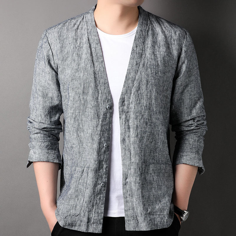 Long Sleeve V-neck Shirt Casual Outdoor Men's Tops