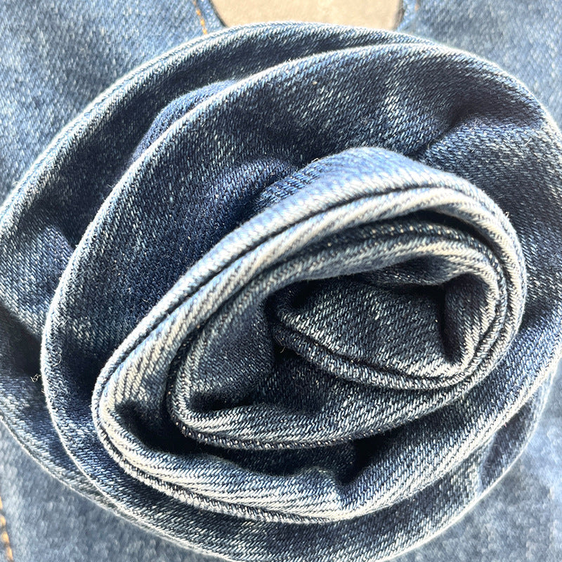 Women's Sculptural Floral Appliqu Denim Dress