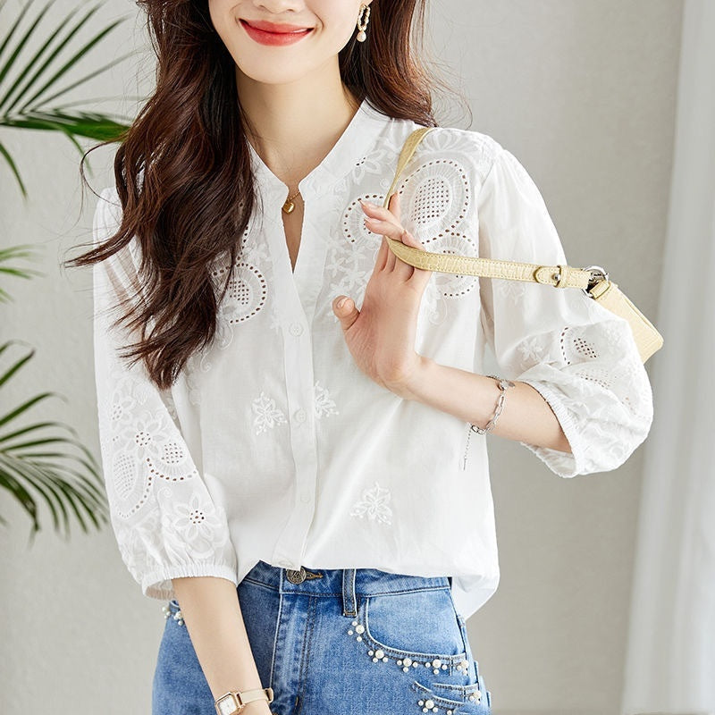 Sweet Temperament Top Urban Style Versatile Embroidery Shirt