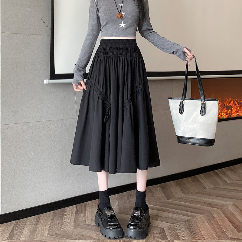 French Elastic Waist Drawstring Irregular Skirt