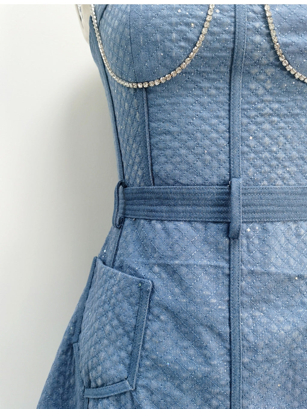 High-grade French Style Denim Rhinestone Sling Dress