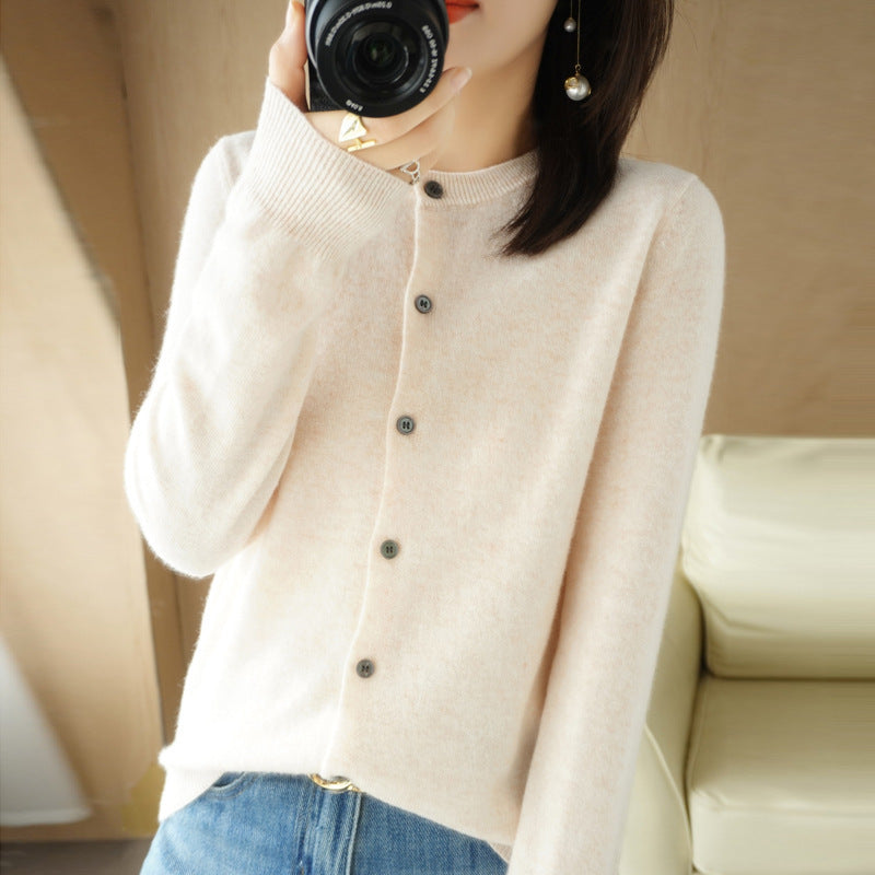 Backed Round Neck Knitted Cardigan Coat For Women