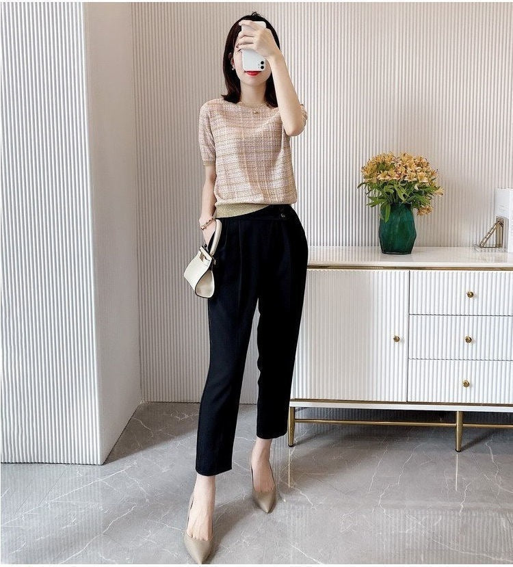 Women's Round Neck Ice Silk Knitwear