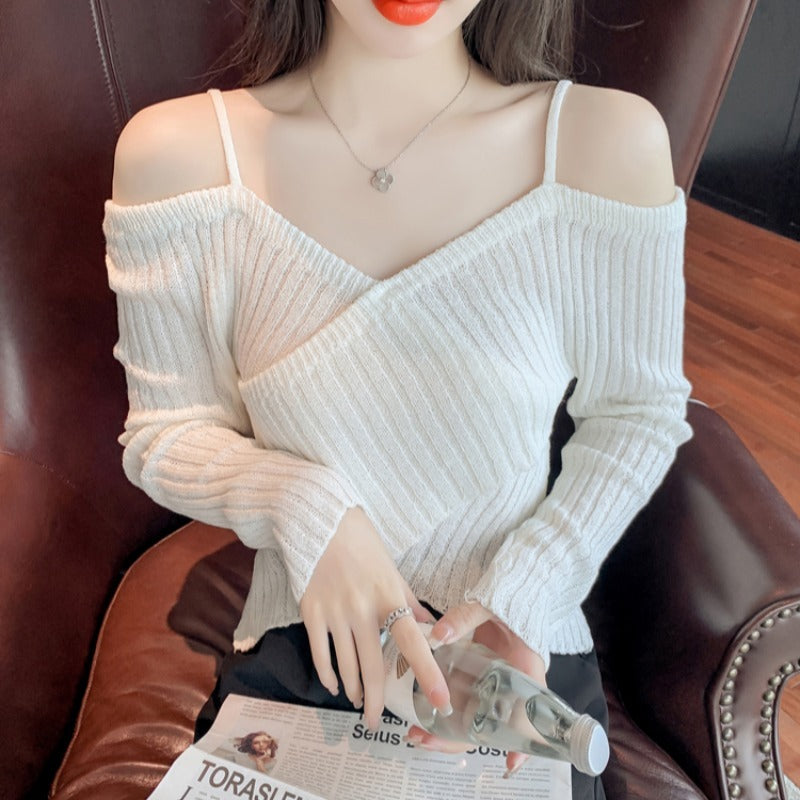 Chic Design Niche Sexy Off-the-shoulder Long-sleeve Top Women