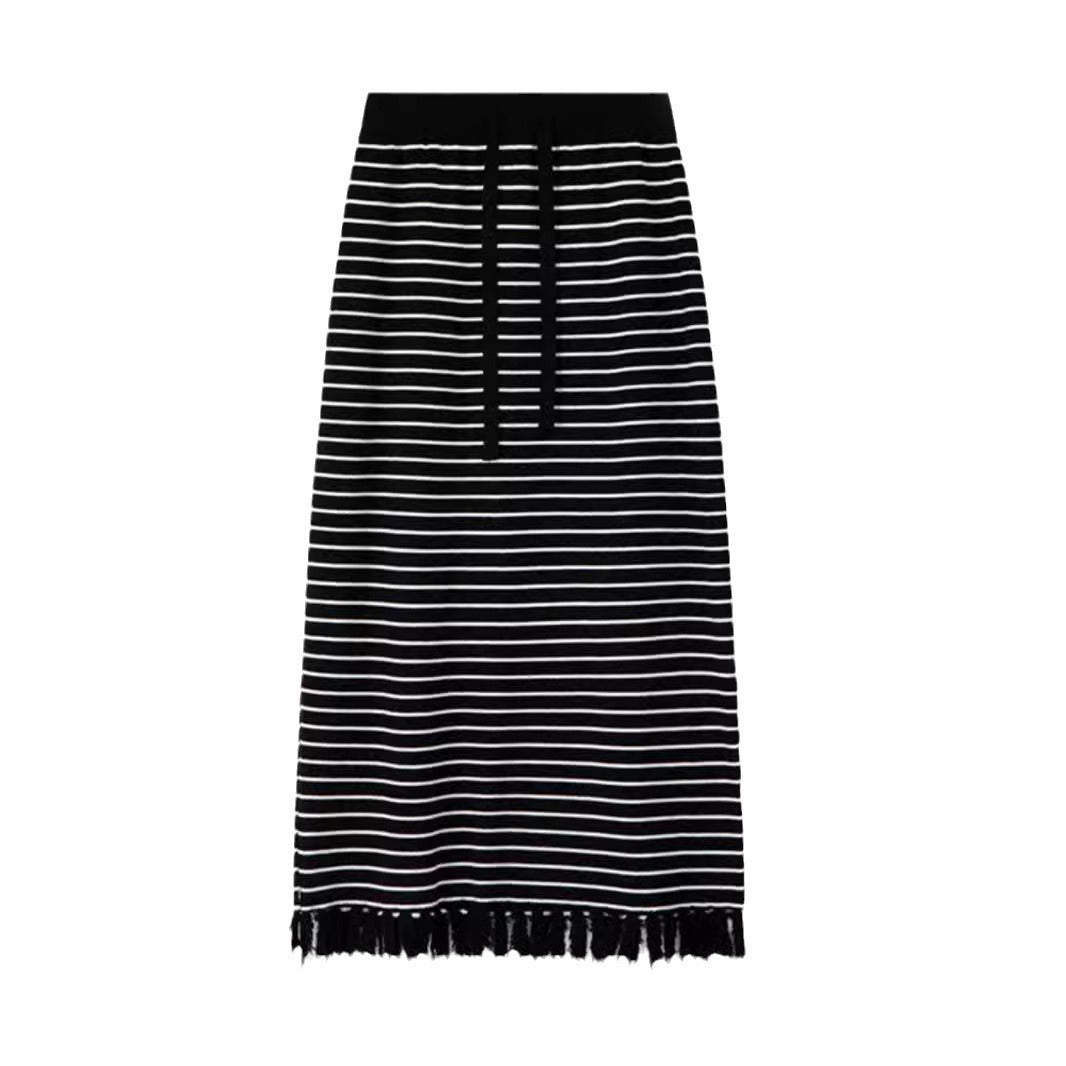 Striped Knitted Skirt High Waist Slimming