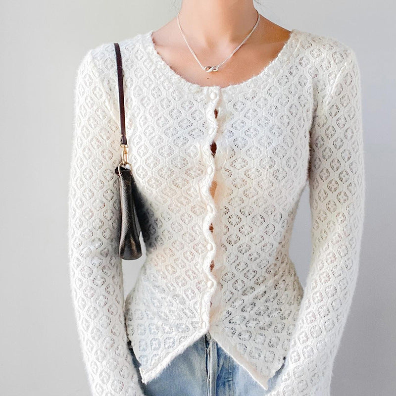 Fashion Slim Jacquard Lace Long Sleeve Cardigan Top