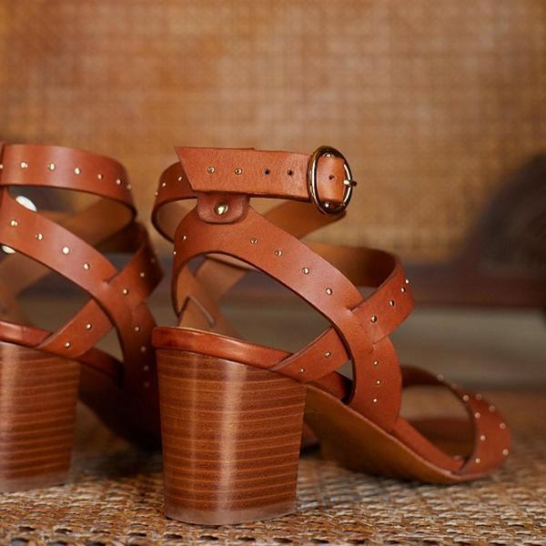 Chunky high heel studded open-toe sandals