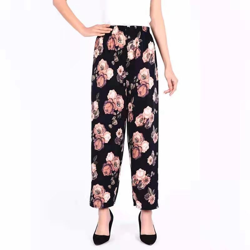 Ice Silk Wide-leg Pants Middle-aged And Elderly Loose Flower Pants