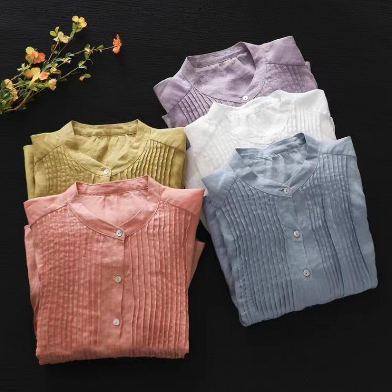 Middle-aged Artistic Retro Women's Cotton And Linen Short-sleeved Shirt