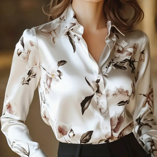Modern Satin Elegant Printed Shirt In White