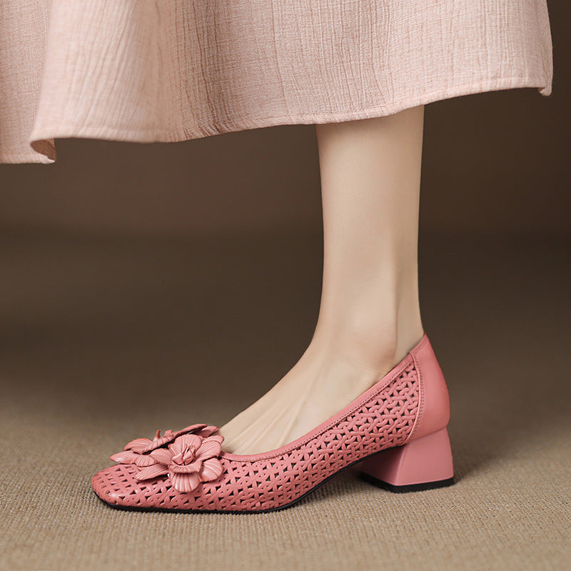 Authentic Leather Weave Cool Pumps Hollow Pumps Large Size Women's Shoes