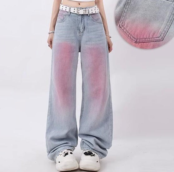 American Retro Graffiti Gradient Design Dopamine Wear Straight-leg Trousers Tide