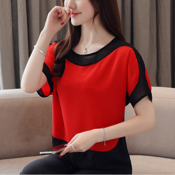 Bat short sleeve chiffon shirt women summer