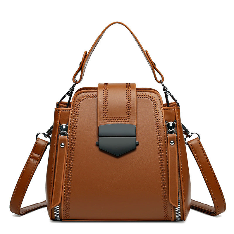 Elegant Lady Soft Leather Textured Small Handbag