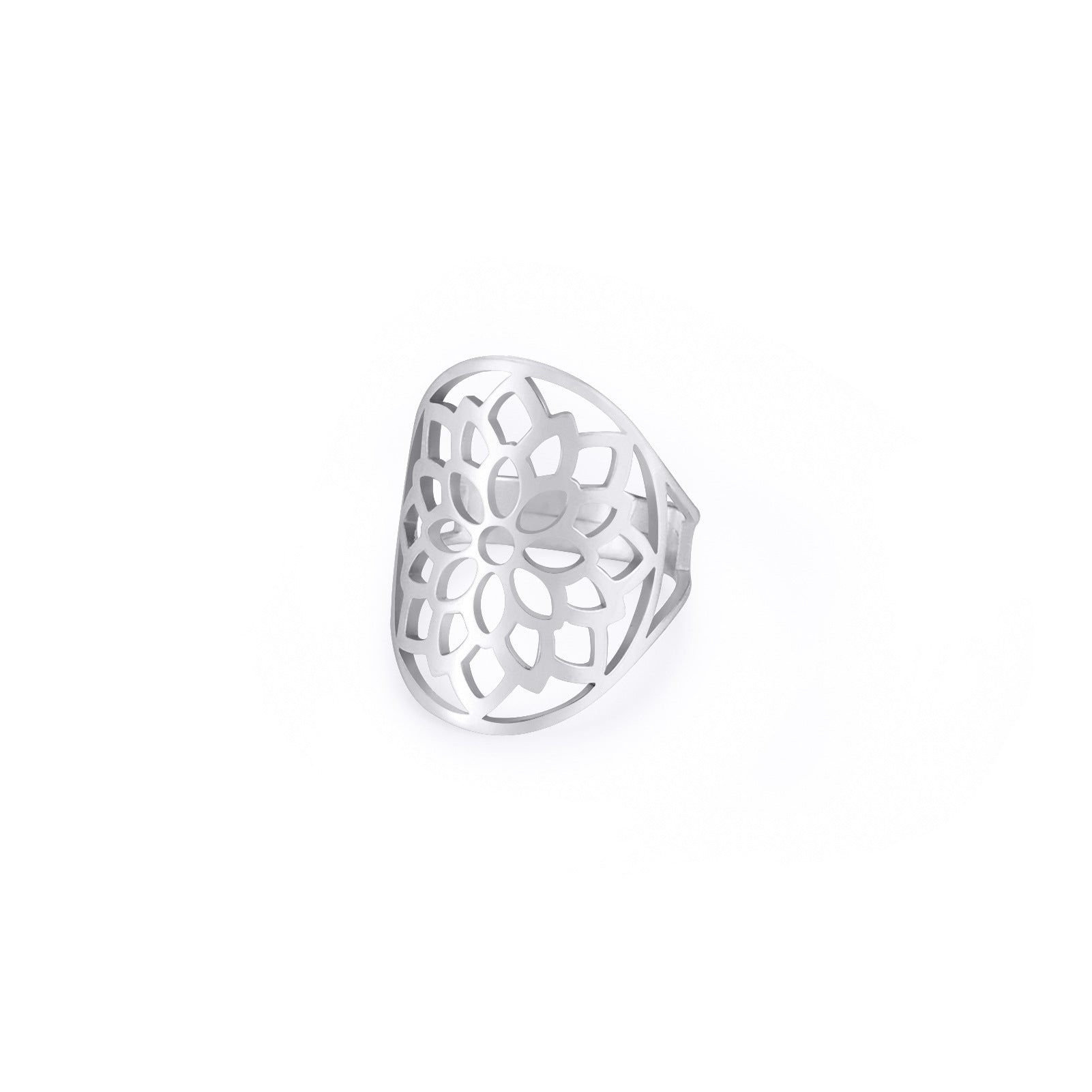 Stainless Steel Hollow Chrysanthemum Adjustable Ring