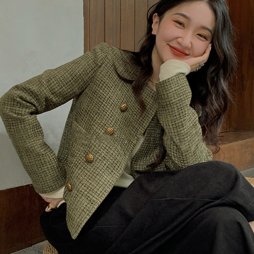 Women's Retro Tweed Coat Petiteall Match