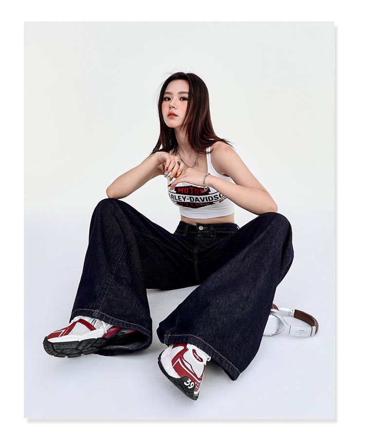 Spring New Draping Lazy Casual Mop Straight Jeans For Women