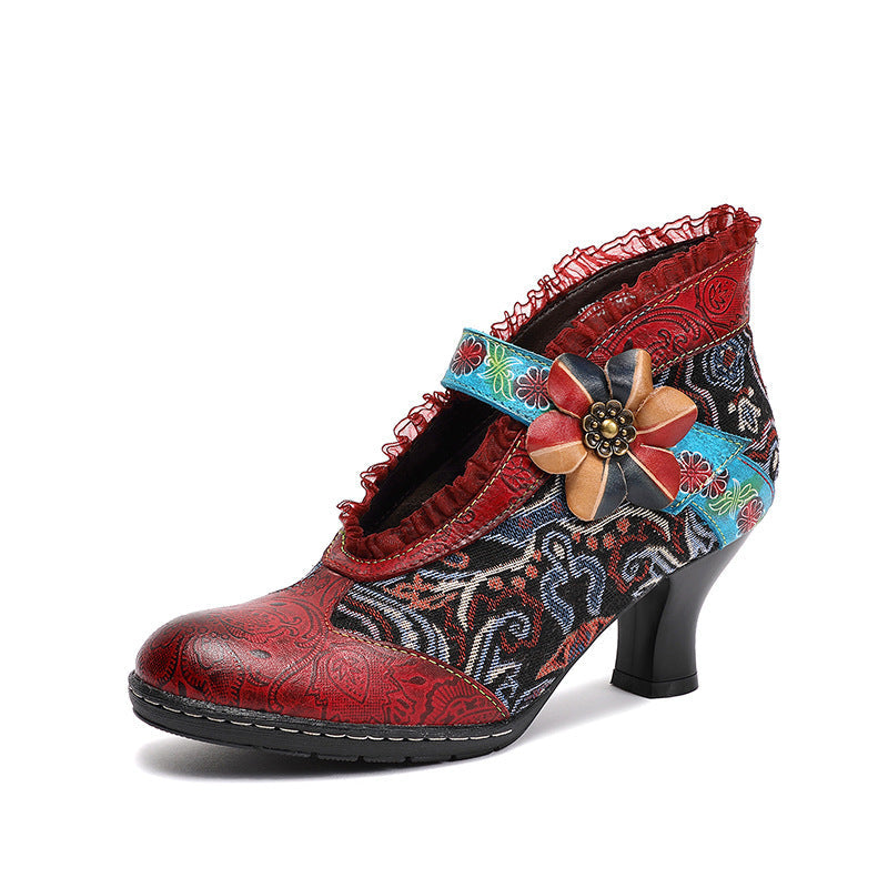 Ethnic Style Color Matching All-match Women's Boots Cowhide