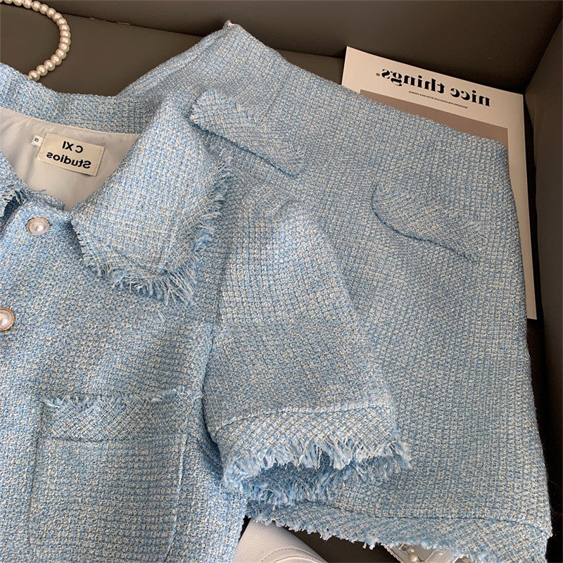 Temperament Tweed Short Jacket High Waist Pack Hip Skirt Two Piece Set