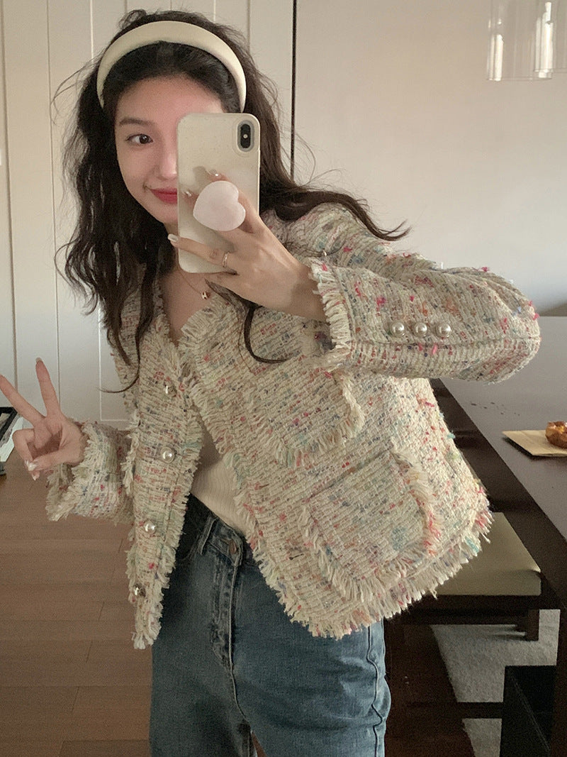 Women's Tweed Knitting Tassel Coat