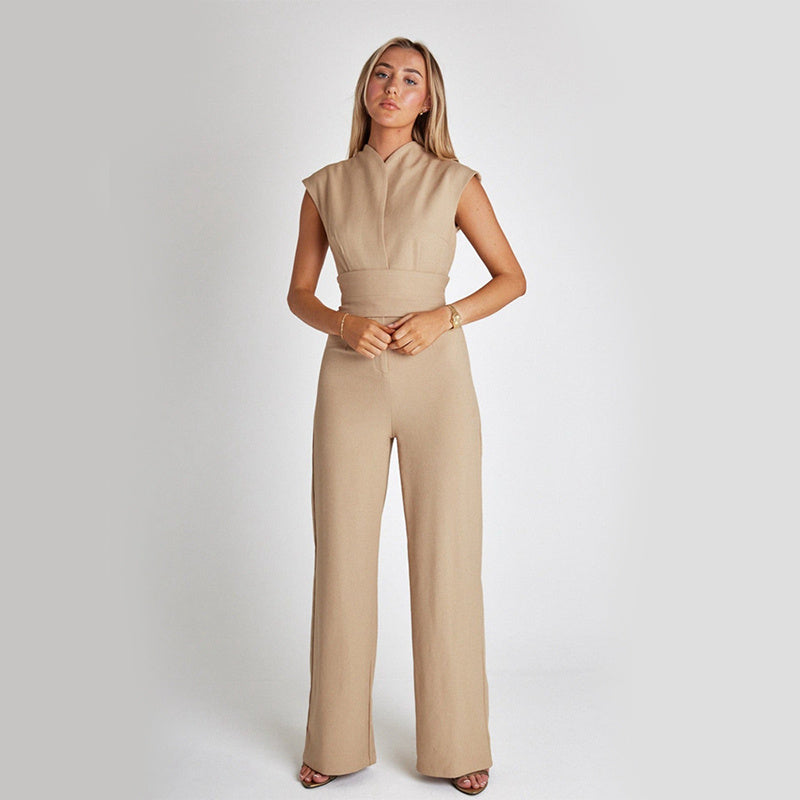 Fashion Elegant Long Jumpsuit Summer V-neck Casual Wide Leg Long Overalls Clothing For Women