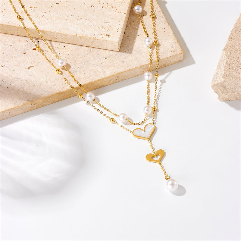 Special-interest Retro Double-layer Chain Pearl Butterfly Tassel Pendant Necklace