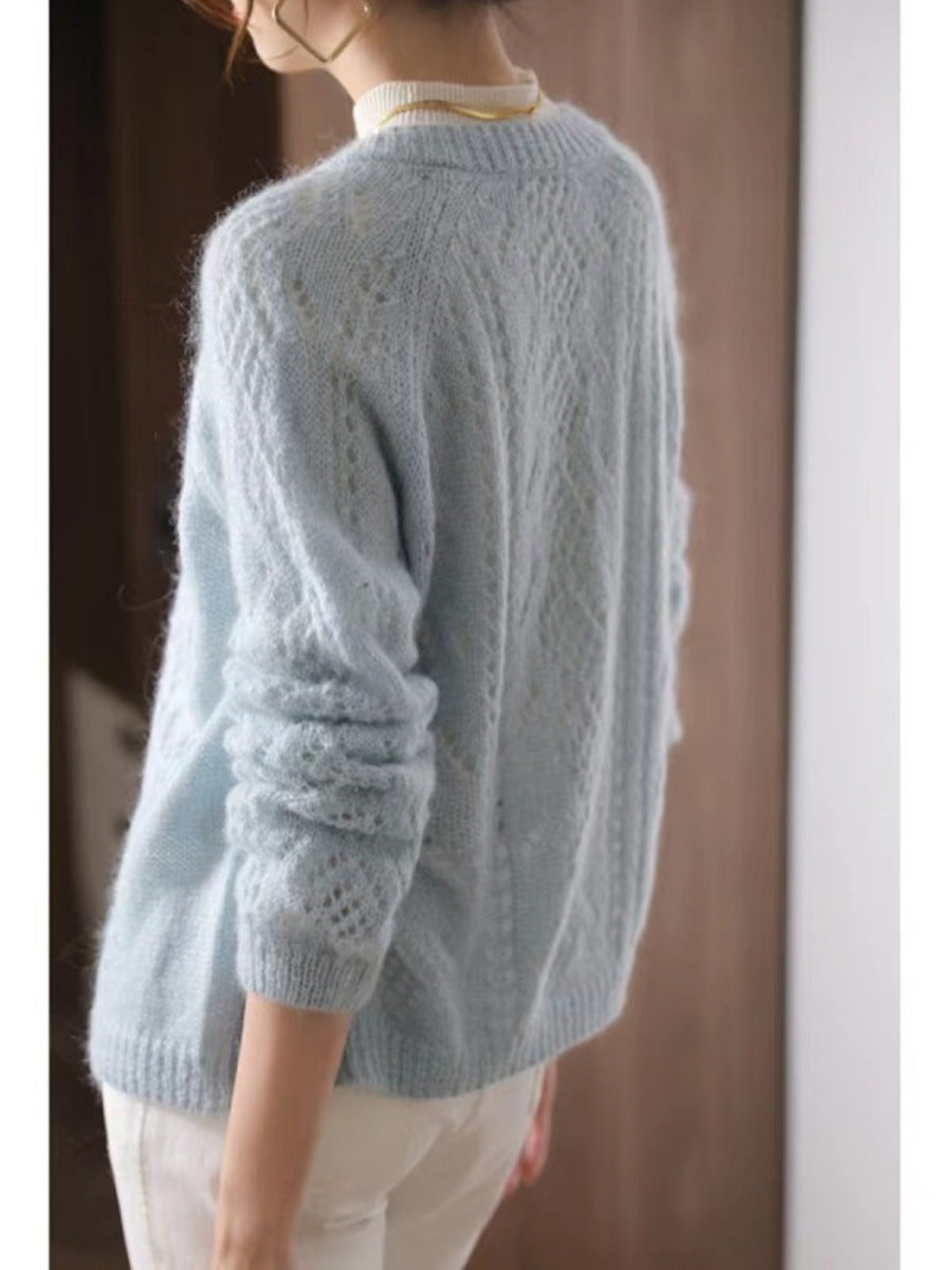 Loose And Lazy Style Hollow Soft Glutinous Knitted Cardigan