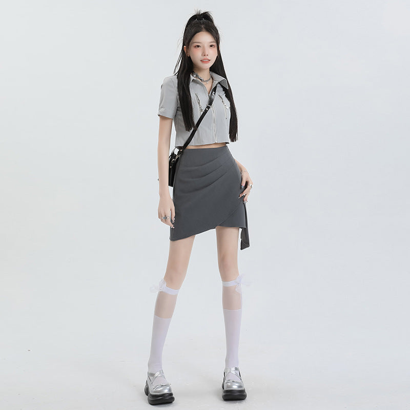 Gray Skirt Women's High Waist Slimming Thin Stretch