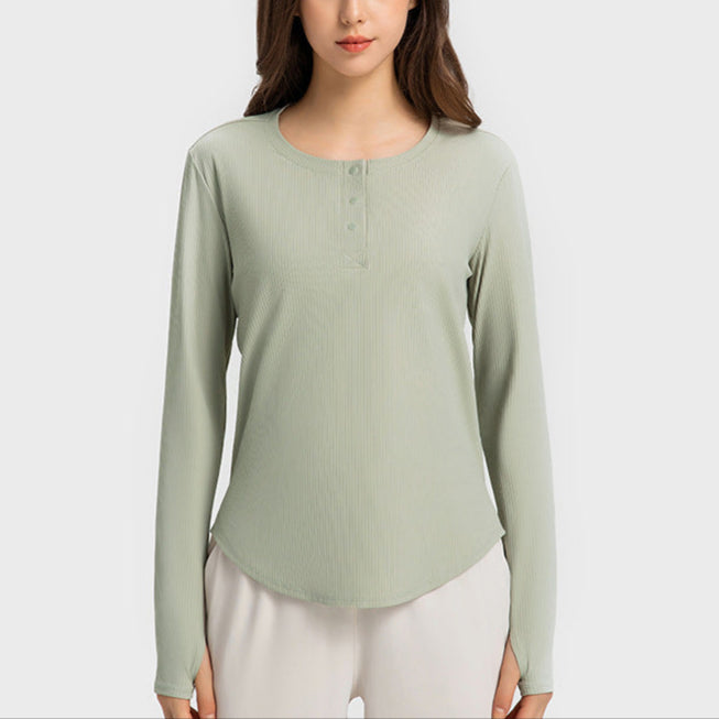 New Vertical Bar Thread 20 Loose Sports Long Sleeve Women's Fashion Casual Fitness Yoga Wear