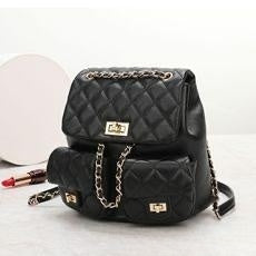 First Layer Cowhide Rhombus Chain Backpack Advanced Texture All-matching