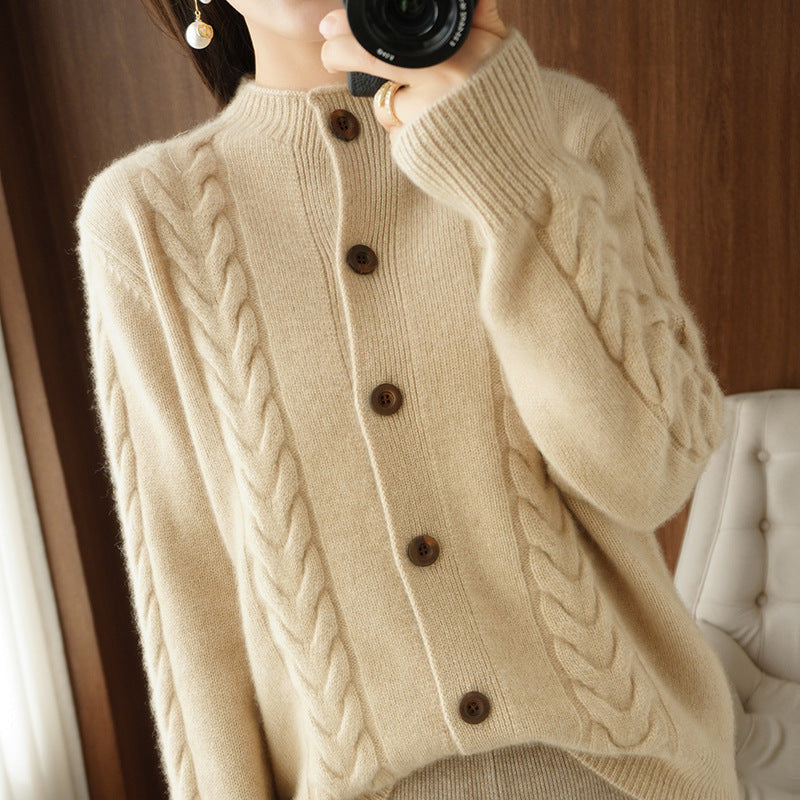 Loose Lapel Thick Twisted Short Knitted Cardigan Sweater