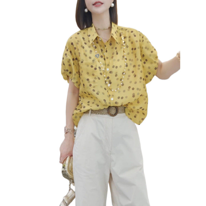 Chiffon Shirt Women's Short Sleeve Summer Stylish Loose Plus Size