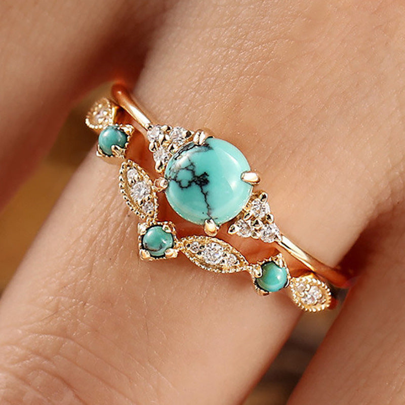 European And American Style Ring Women's Retro Turquoise
