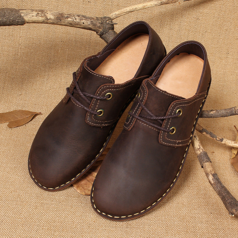 Lace-up Retro Autumn Style Hand-stitched First Layer Cowhide Women's Shoes