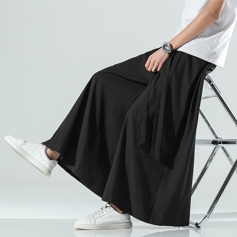 Chinese Style Summer Thin Wide-leg Pants Men's Large Size Loose Ice Silk Casual Pants