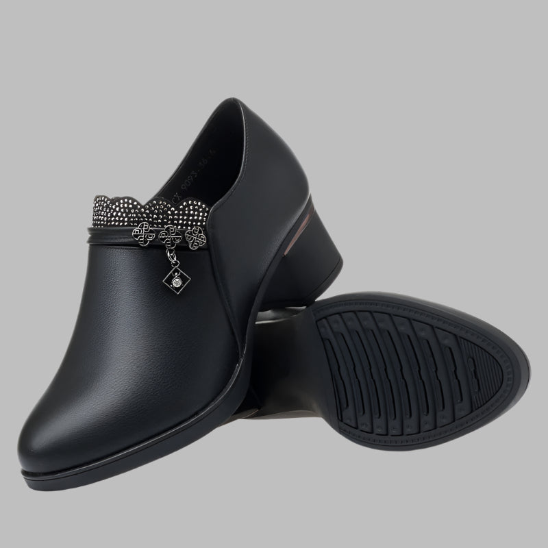 Mother Shoes Winter Leather Shoes Leather Mid-heel Thick Heel