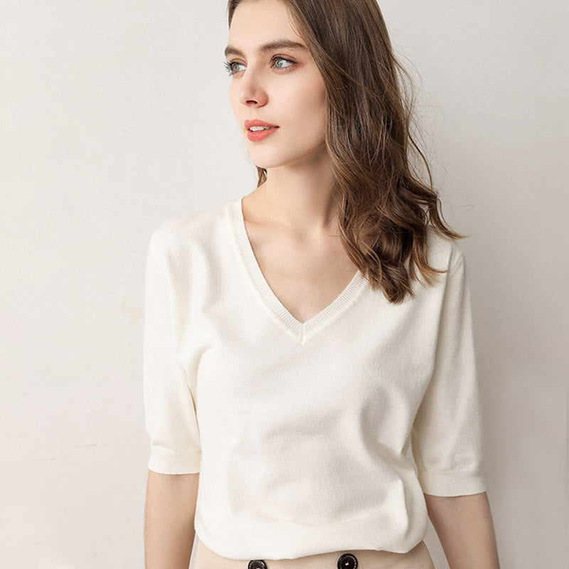 Women's Loose Spring And Summer Five-point Sleeve Sweater