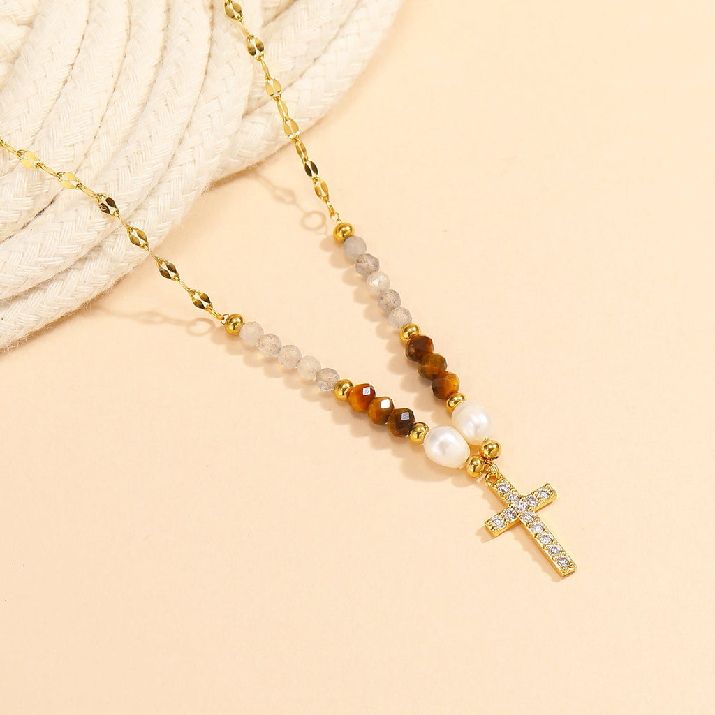American Ins Niche Design Beaded Cross Clavicle Chain