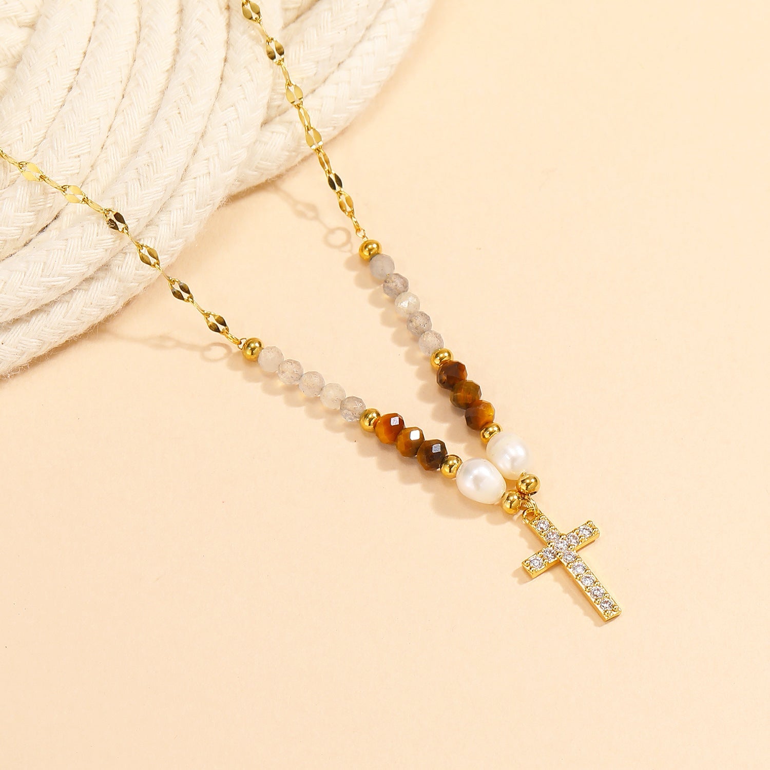 American Ins Niche Design Beaded Cross Clavicle Chain