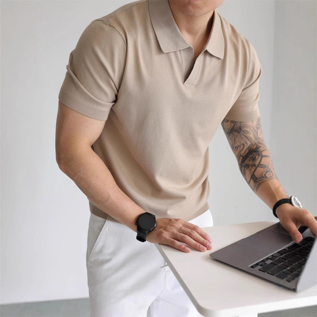 Lightly Mature Summer Ice Silk Men's Lapel Knitwear