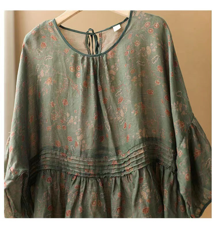 Summer Artistic Vintage Floral Cotton And Linen Shirt