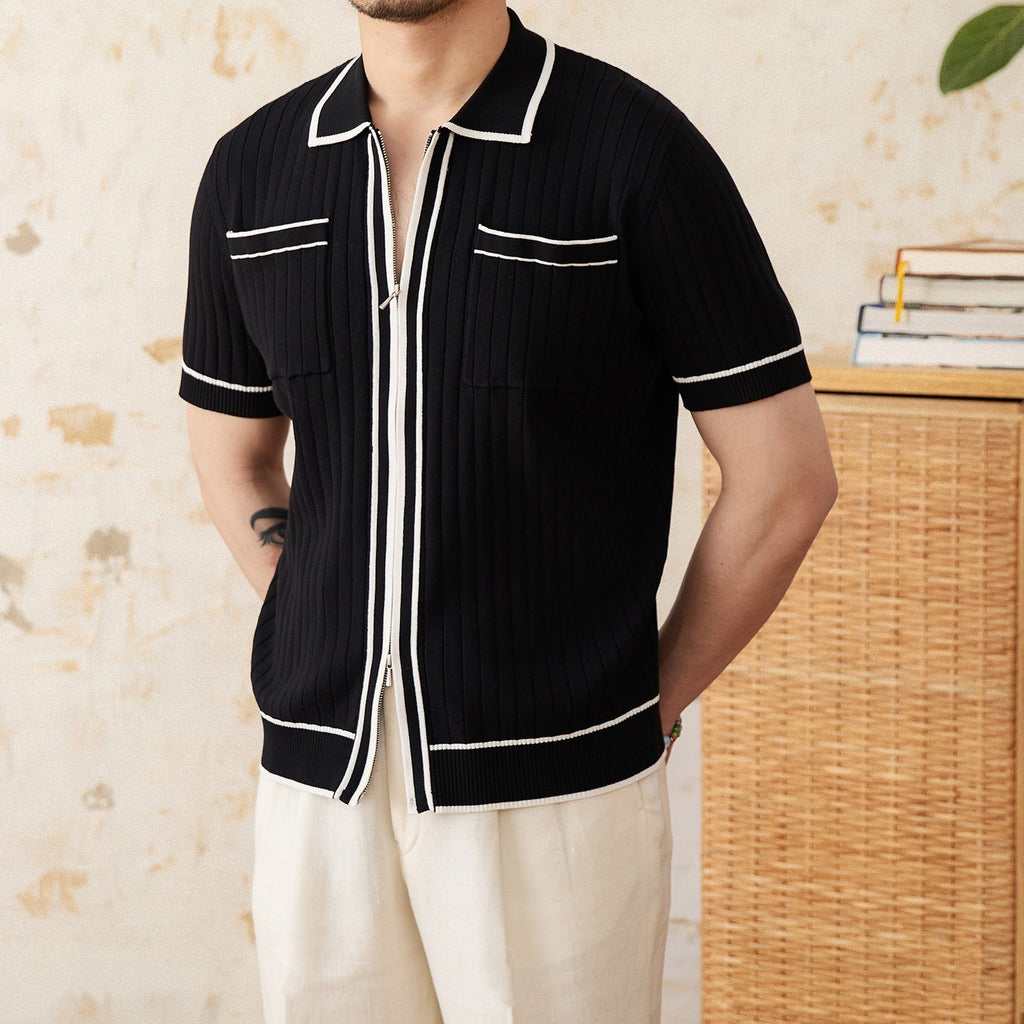 Slim Elastic Skin-friendly Lapel Short-sleeved Knitting Polo Shirt