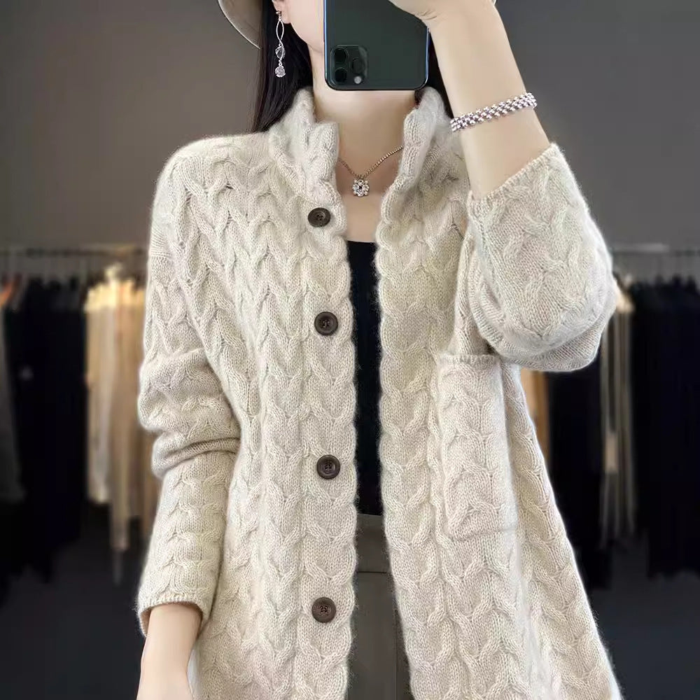 Women's Knitted Cardigan Thickened Twist