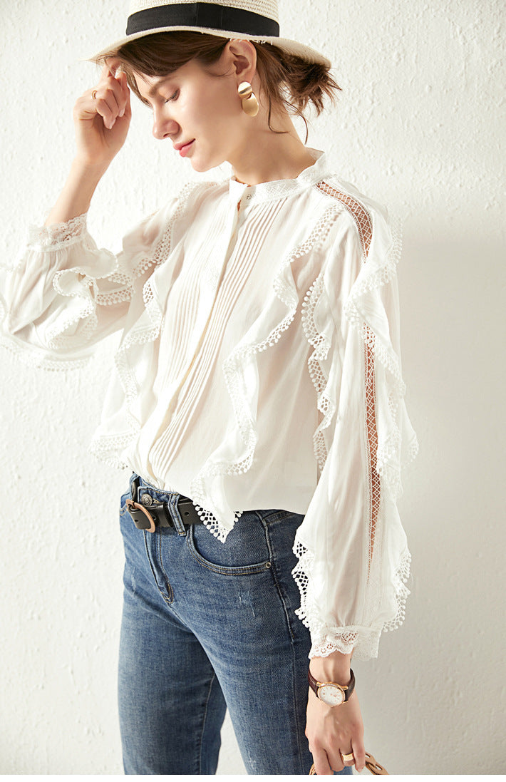 Women's French Style Fungus Slimming Loose All-match Lace Shirt