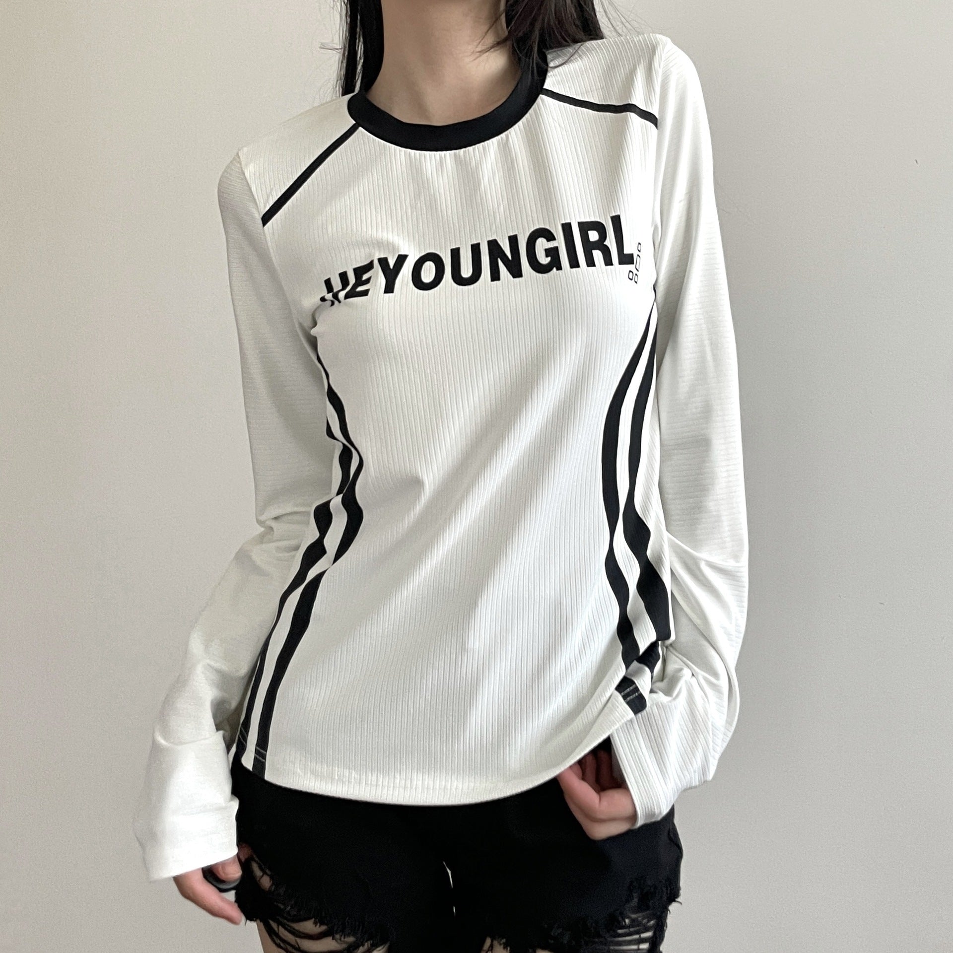 Fashion Tops Women Letter Print Casual Knitted Female Autumn And Winter Loose